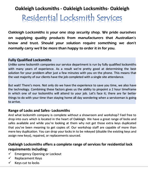 Residential Locksmith Services Footscray